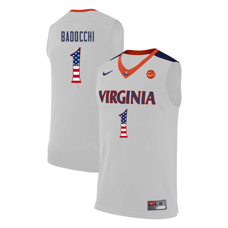 Men Virginia Cavaliers #1 Francesco Badocchi College Basketball USA Flag Fashion Jerseys-White - Click Image to Close